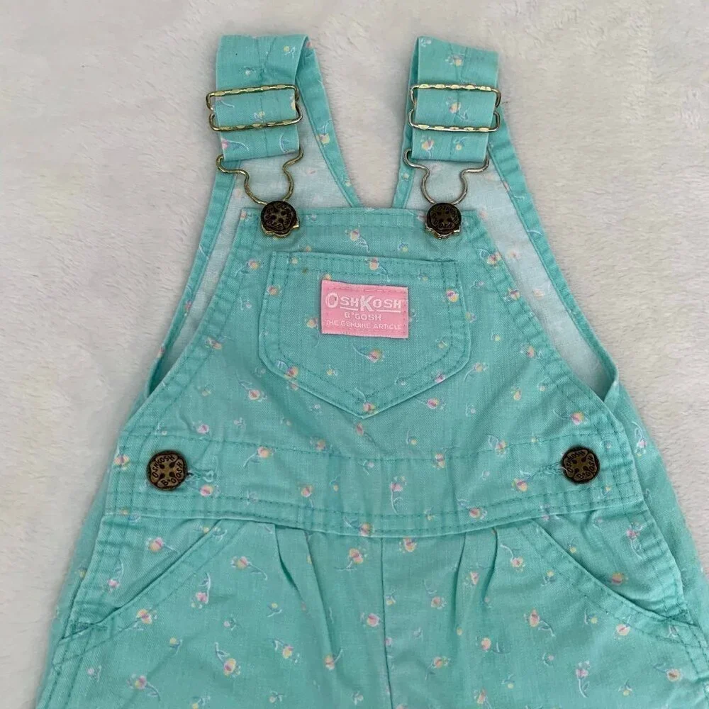 Vintage‎ OshKosh Bgosh Mint Green Floral Corduroy Overalls 12M Made in USA